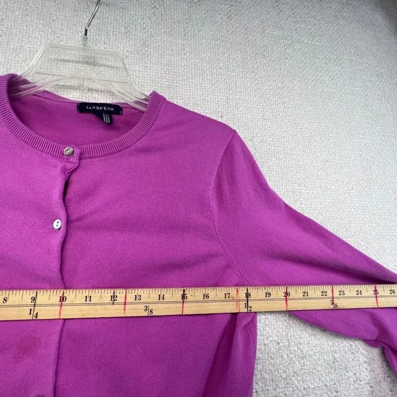 Lands' End Women's Fuchsia Cardigan M Medium Purple Button‎ Front Sweater - Picture 6 of 16
